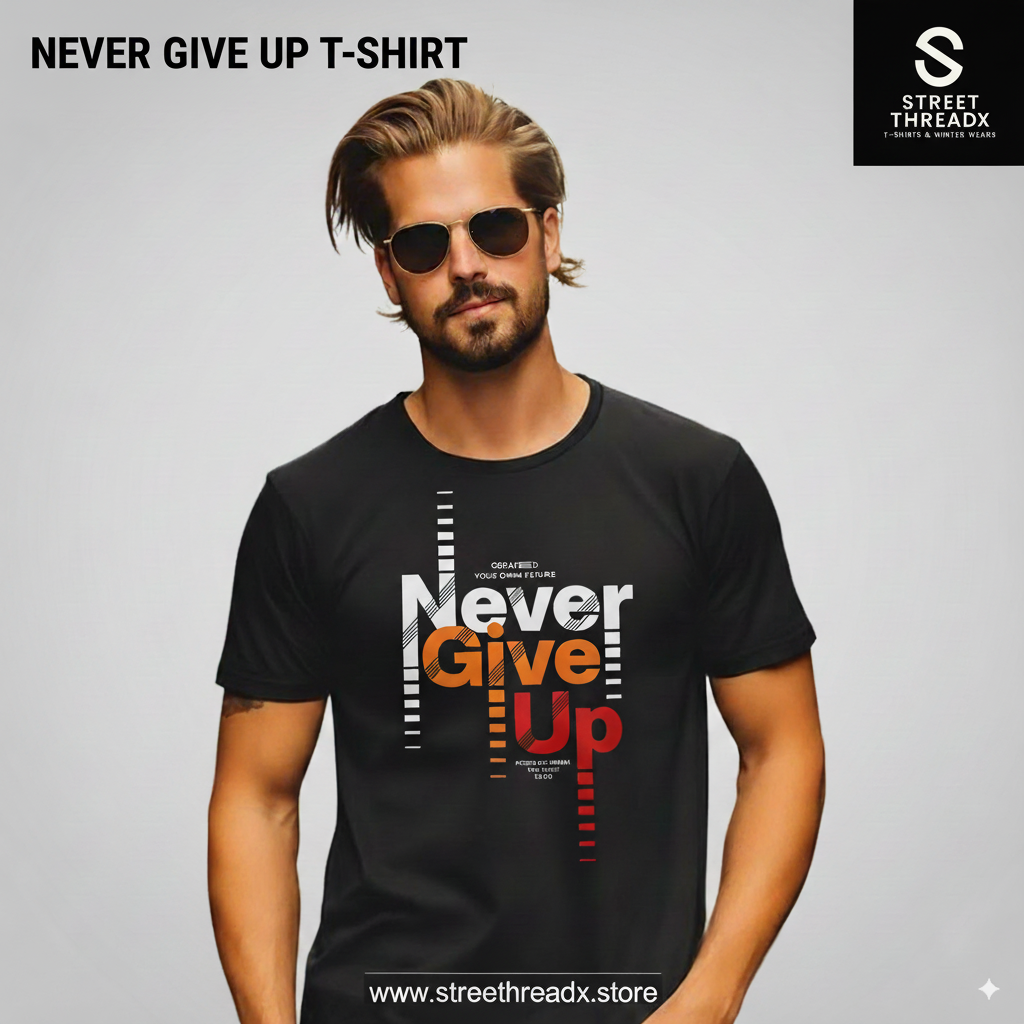 inspire your grind with the "never give up" t shirt